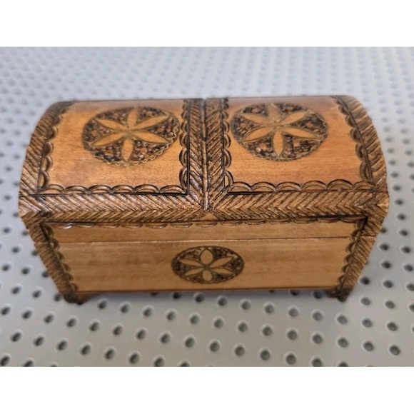 The Unbranded Brand Other - Wooden Polish Trinket Box Carved Treasure Chest Made in Tatra Mountains Poland